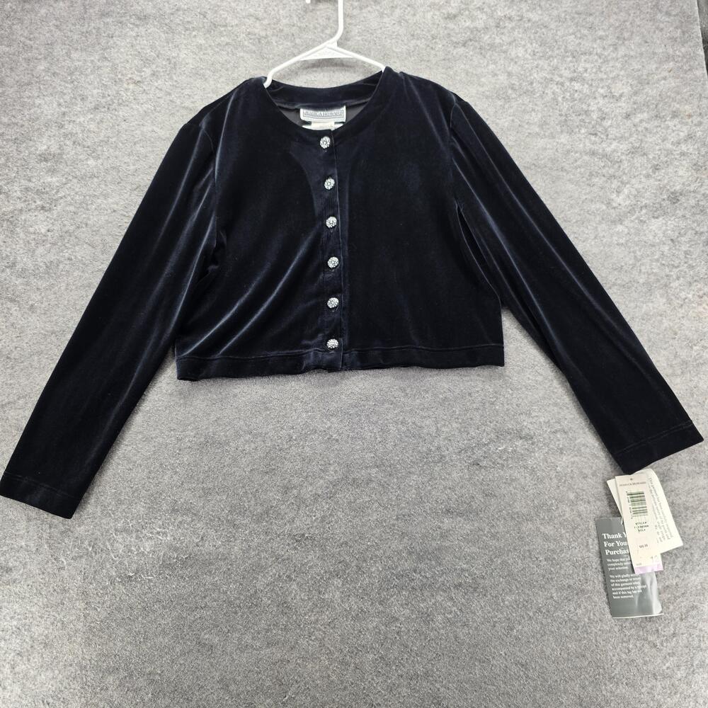 Jessica Howard Jacket Womens 12 Velvet Cropped Long Sleeve Crystal Button New